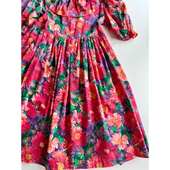 Vintage Girls' MONAT Red Purple Floral Cotton Muslin Fit & Flare Dress, Size 10 - Picture 5 of 10